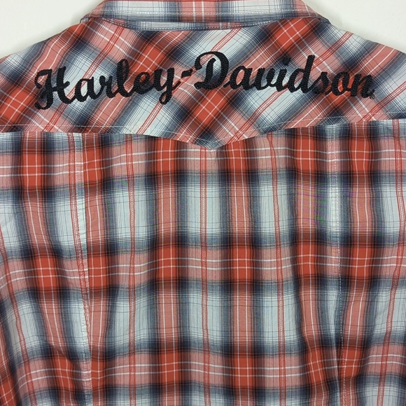 Harley Davidson Genuine Women's Size Medium Pearl Snap Plaid Short Sleeve Shirt - Picture 5 of 5